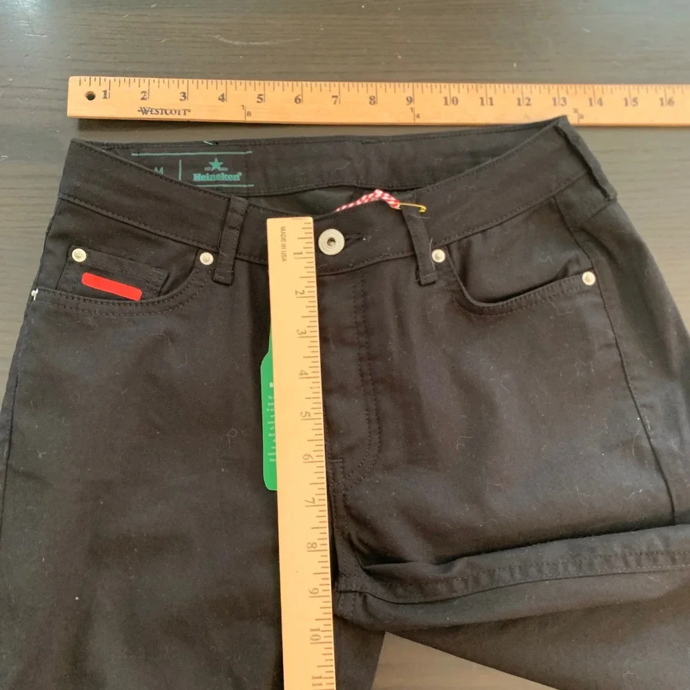 Heineken Brand Fashion Black Skinny Jeans Green Logo Star Mens Size M NWT